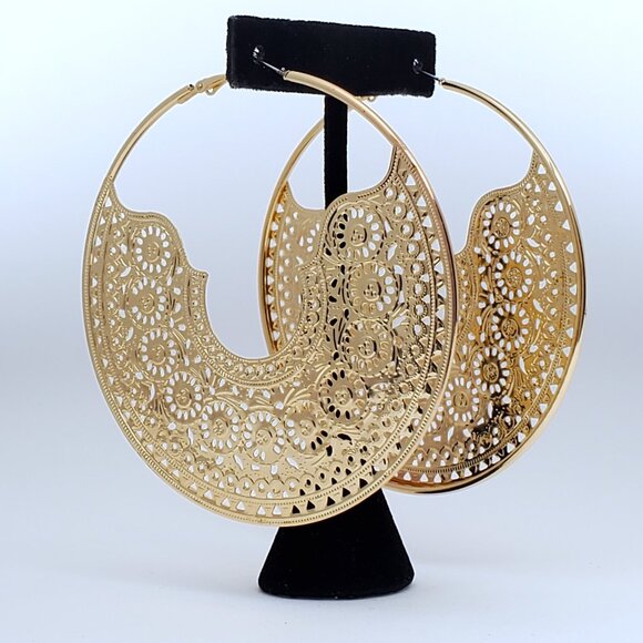 14K Gold Large Hoop Earrings – Gillian Conroy Jewelry 14K Gold Womens Large Boho Style 3.5\